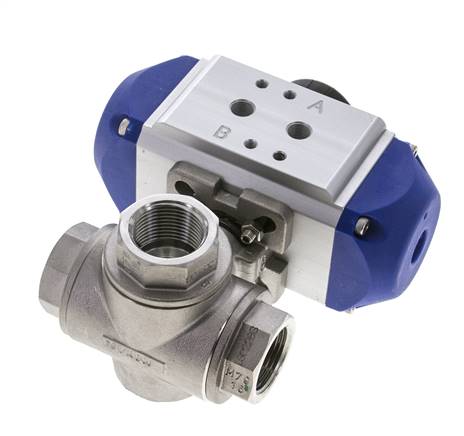 Pneumatic. 3-way ball valve (T2), double-acting, G 3/4", ES