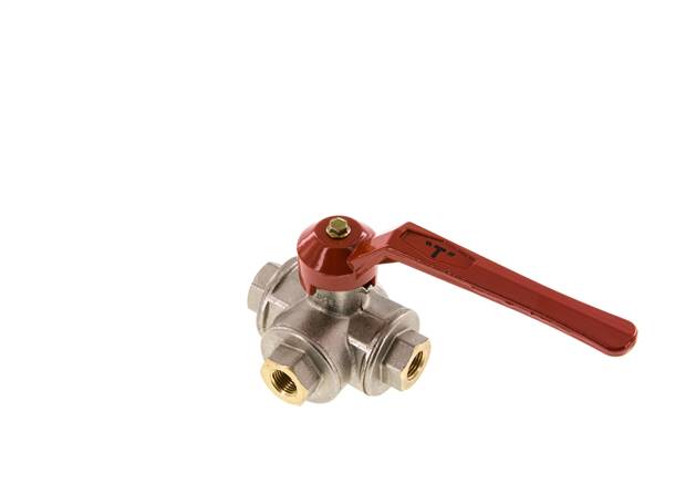 3-way ball valve, brass, T-bore, G 1/4", -0.9 to 55bar