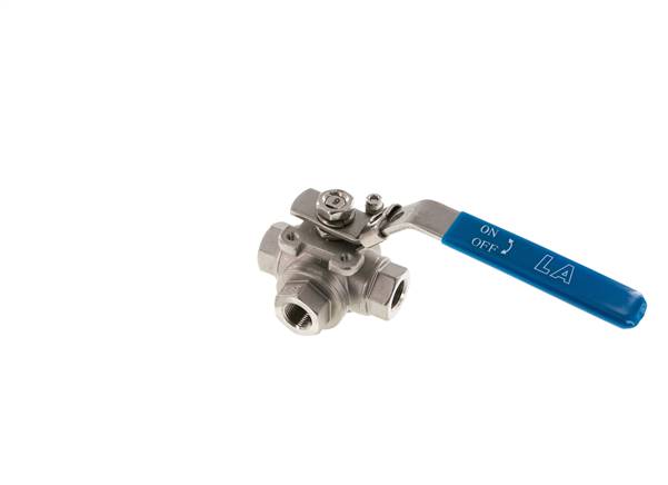 3-way ball valve, stainless steel, L-bore, G 3/8", PN 63