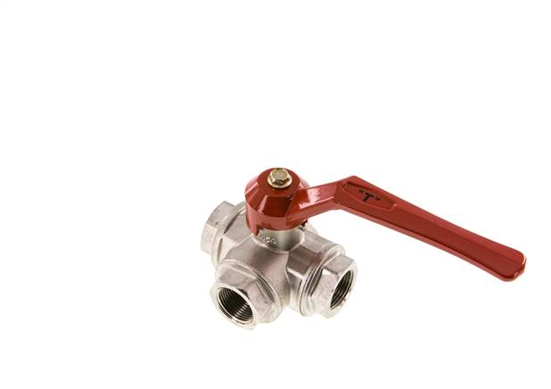 3-way ball valve, brass, T-bore, G 3/4", -0.9 to 50bar