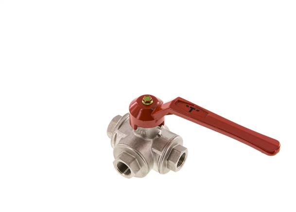 3-way ball valve, brass, T-bore, G 3/8", -0.9 to 55bar