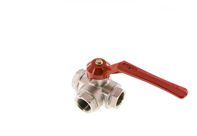 3-way ball valve, brass, T-bore, G 1", -0.9 to 45bar