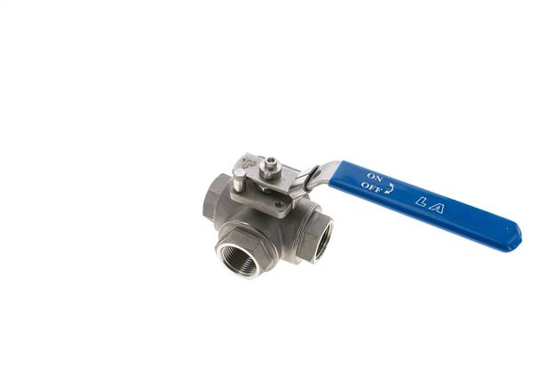 3-way ball valve, stainless steel, L-bore, G 1", 0 - 63bar