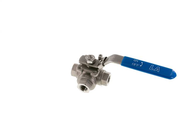 3-way ball valve, stainless steel, T-bore, G 3/8", PN 63