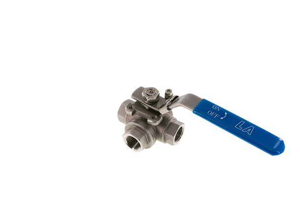 3-way ball valve, stainless steel, T-bore, G 1/2", PN 63