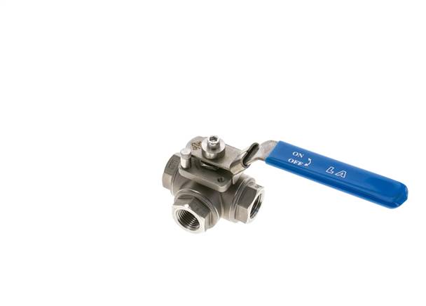 3-way ball valve, stainless steel, T-bore, G 1/2", 0 - 63bar