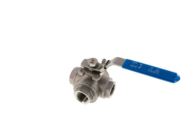 3-way ball valve, stainless steel, L-bore, G 3/4", PN 63