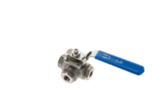 3-way ball valve, stainless steel, L-bore, G 3/8", 0 - 63bar