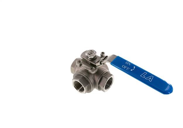 3-way ball valve, stainless steel, L-bore, G 1", PN 63