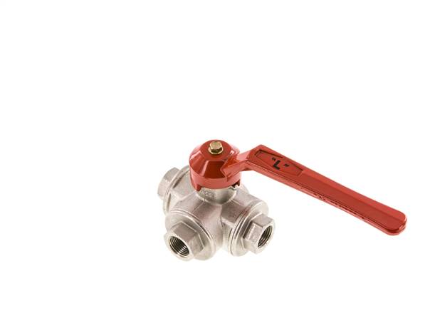 3-way ball valve, brass, L-bore, G 3/8", -0.9 to 55bar