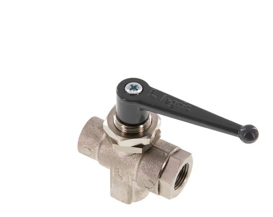 3-way T-ball valve, brass, L-bore, G 3/8", PN 20