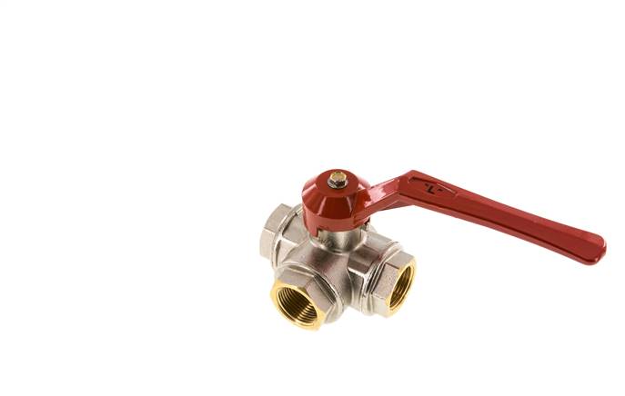 3-way ball valve, brass, L-bore, G 1", -0.9 to 45bar