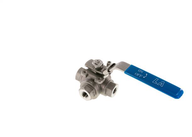 3-way ball valve, stainless steel, T-bore, G 1/4", PN 63