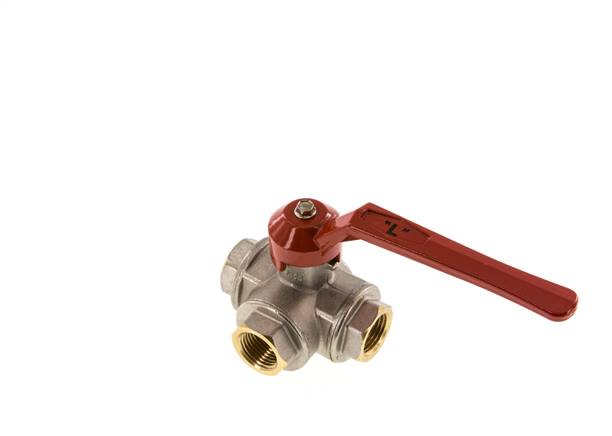 3-way ball valve, brass, L-bore, G 1/2", -0.9 to 50bar