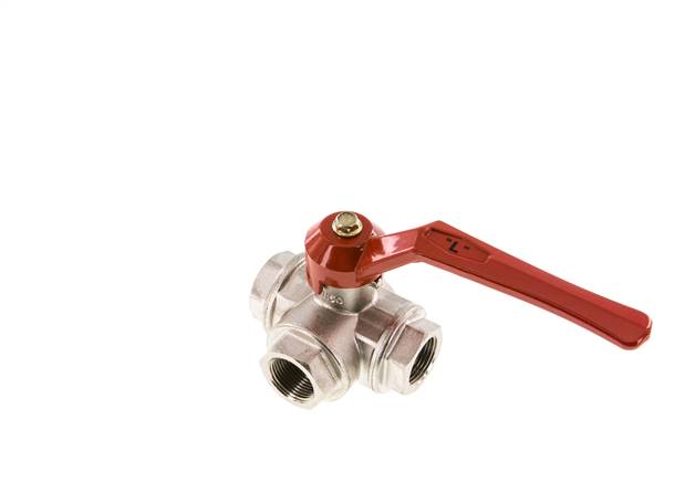 3-way ball valve, brass, L-bore, G 3/4", -0.9 to 50bar