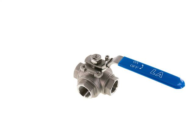 3-way ball valve, stainless steel, T-bore, G 1", PN 63