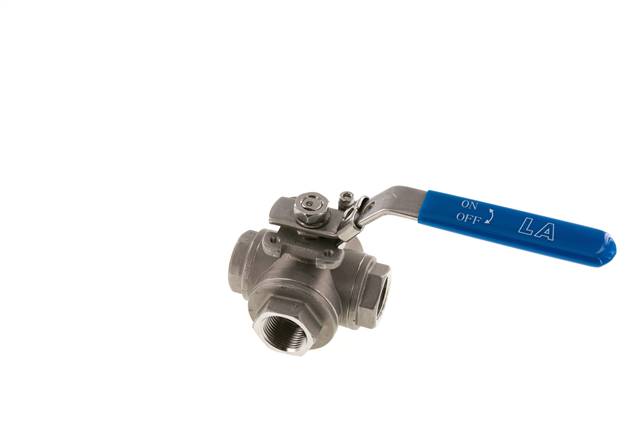 3-way ball valve, stainless steel, T-bore, G 3/4", PN 63