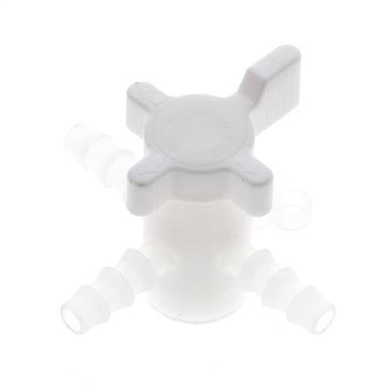 Robinet flexible de laboratoire à 3 voies (PVDF), 6 (1/4") mm, trou en T