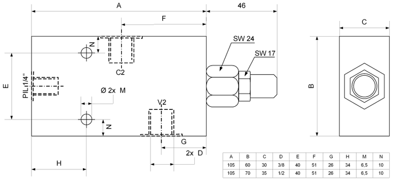 Soupape de maintien de charge LHV-EW-IG 3/4" 120l/min 