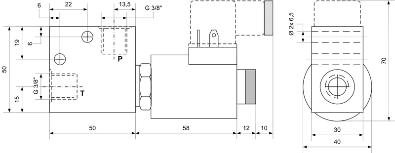 Vanne à siège 2/2 voies 3/8" 40L 24V 350Bar 