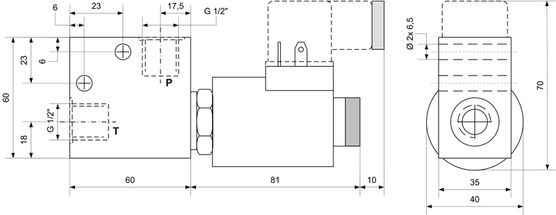 Vanne à siège 2/2 voies 1/2" 60L 24V 350 bar 