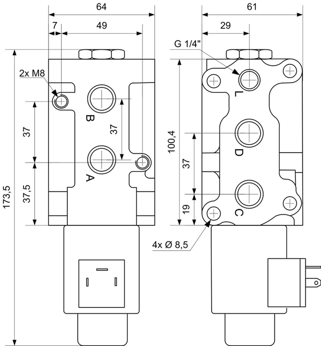 6/2-way valve 3/8" 50L 12V 200bar oL 