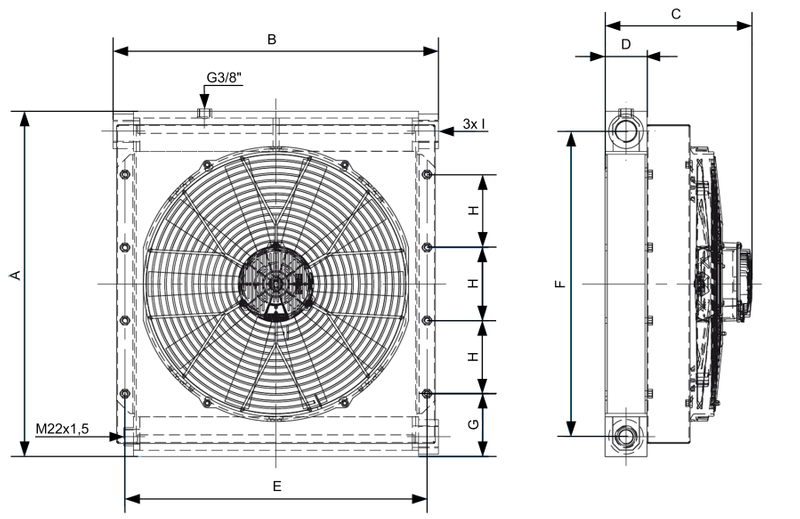 Refroidisseur d'huile et d'air G-1", 12V 0,38kW/K 