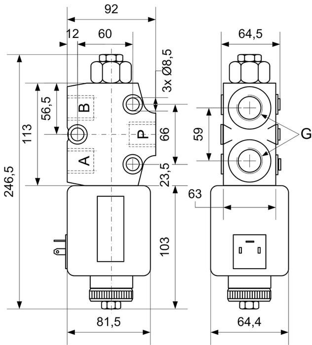 3/2-Wegeschiebeventil 1/2" 90L 12V