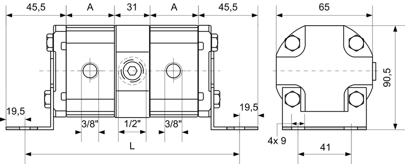 Gear flow divider 4 sections 1.8 cc 