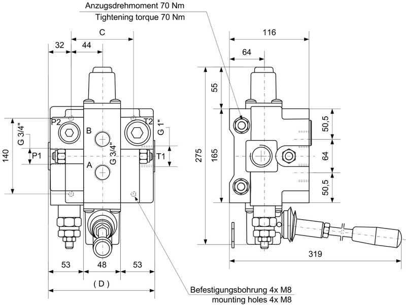 Sandwich valve 130l/min, 7S-AAAAAAA 