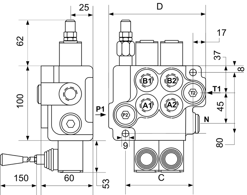 Vanne à levier manuel HHV-1S 40L A PNEUM 