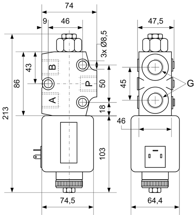 Vanne à tiroir 3/2 voies 1/2" 60L 