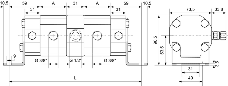 Gear flow divider 4 sections 4.8ccmU 