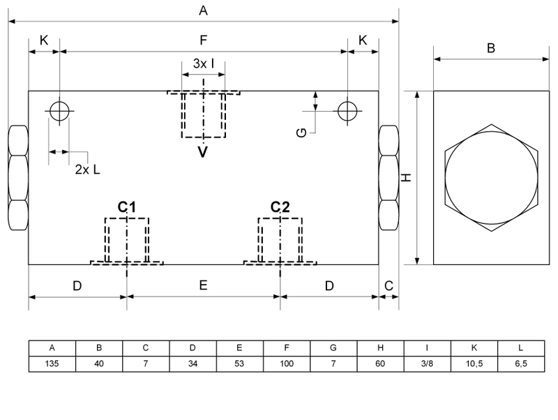 Diviseur de débit à piston - IG3/8", 6,5-12L/min 