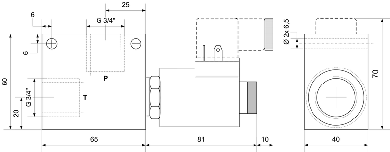 Vanne à siège 2/2 voies 3/4" 70L 220V 350 Barres 