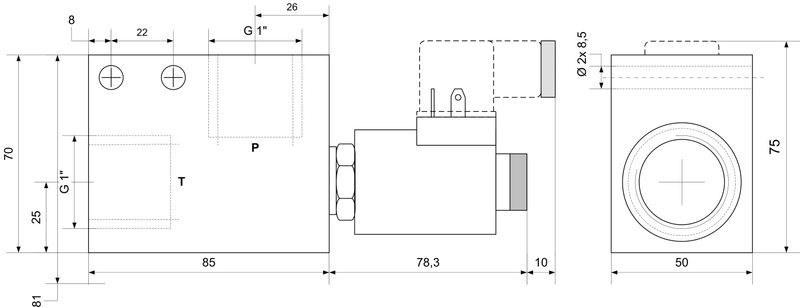 Vanne à siège 2/2 voies 1" 150L 24V 350 bar 