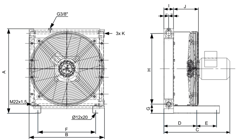 Refroidisseur huile-air G-1.1/2", 380V 1,65kW/K 