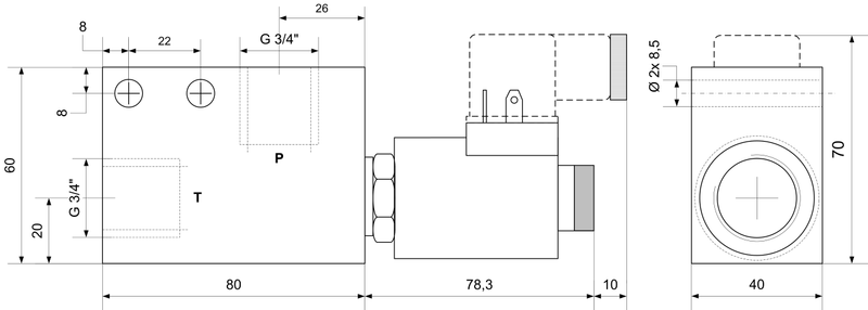 Vanne à siège 2/2 voies 3/4" 150L 12V 350 bar 