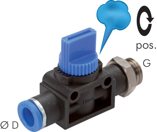 3/2-way shut-off valve G 1/4"-10mm, venting thread side