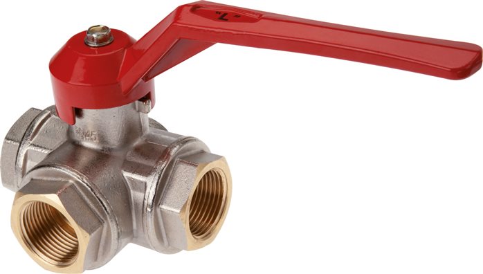 3-way ball valve, brass, L-bore, Rp 2-1/2", 0 - 40bar