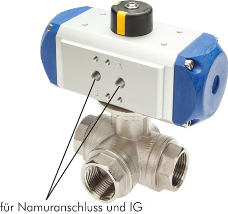 Pneumat. 3-Wege-Kugelhahn (L), doppeltwirkend, FKM-Dichtung, G 2", MS