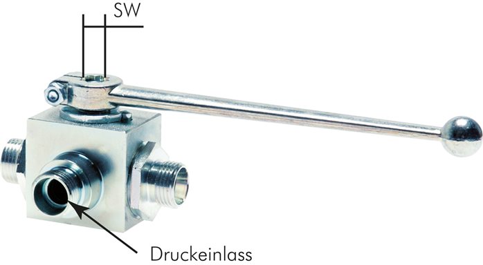 High pressure 3-way ball valve, L-bore, 10 S (M18x1.5), 0 - 500bar