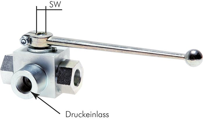 High-pressure 3-way ball valve, L-bore, G 1/8", 0 - 400bar