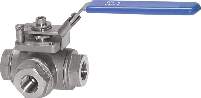 3-way ball valve, stainless steel, L-bore, G 1", 0 - 63bar