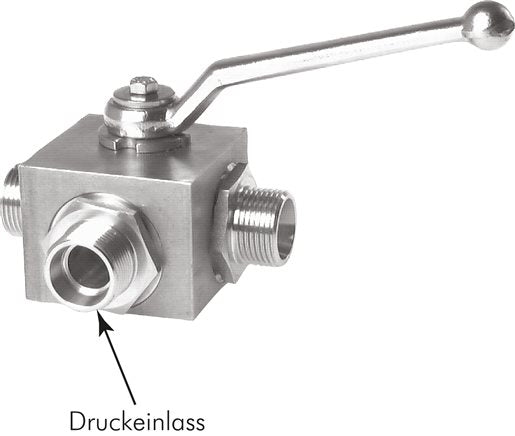 ES high-pressure 3-way ball valve, L-bore, 12 L (M18x1.5), 0 - 100bar