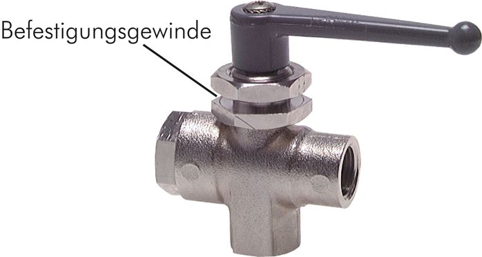 3-way T-ball valve, brass, L-bore, G 3/8", PN 20