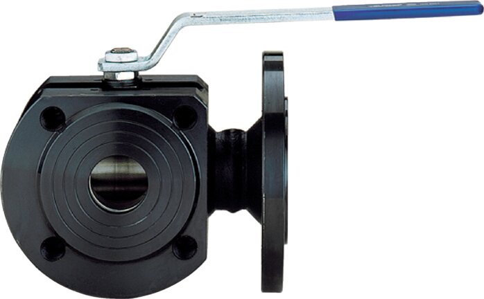 3-way flange ball valve, steel, DN100-PN16 (DIN/EN), T-bore