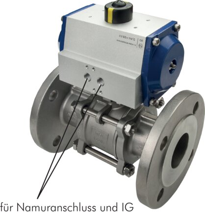 Pneum. 3-tlg. Flanschkugelh., DN15-PN16 (DIN), Feder-öffnend