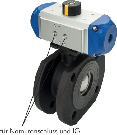 Pneum. Compact flange ball valve, DN40-PN40 (DIN/EN), spring-closing