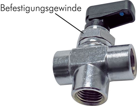 3-way T-ball valve, brass, T-bore, G 3/8", PN 20